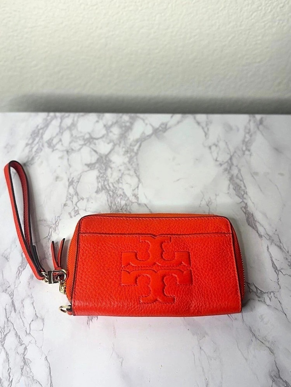 Tory Burch Harper Leather Zip-Around Wristlet Wallet – Poppy Red / Orange